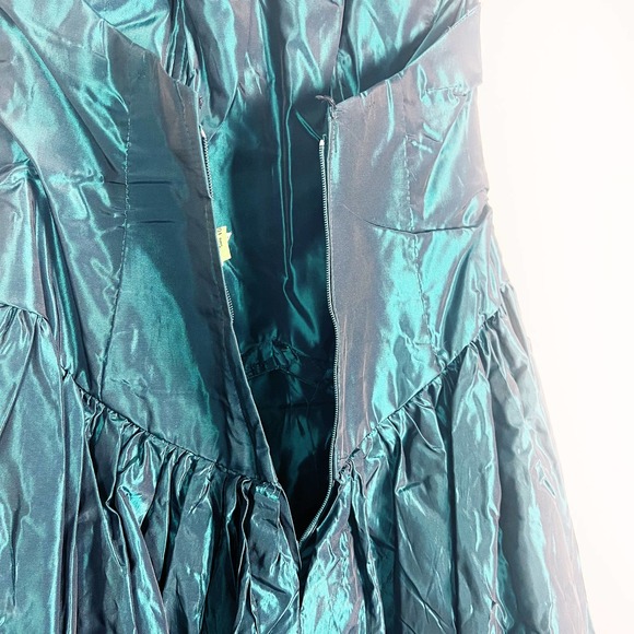 Vintage 70s 80s Peacock Green Teal Strapless Ball Gown with Jacket Size XXS/XS - Picture 9 of 14